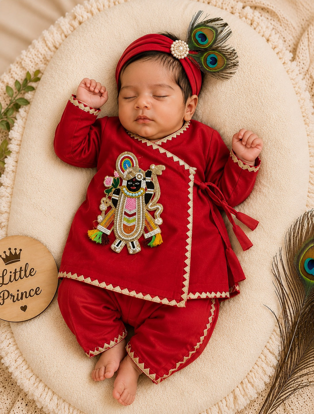 SHAGUN FASHION Cute Krishna & Ganesha Ethnic Dhoti Kurta Set for Newborn Babies