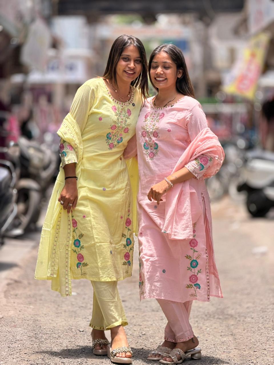 SHAGUN FASHION Elegant Floral Embroidery Cotton Kurti, Pant & Dupatta Set