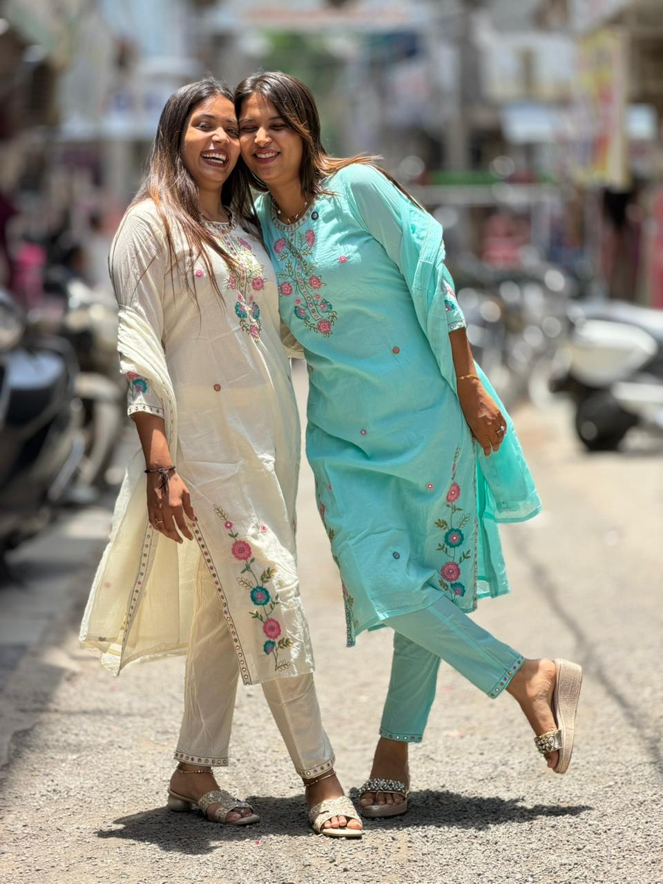 SHAGUN FASHION Elegant Floral Embroidery Cotton Kurti, Pant & Dupatta Set