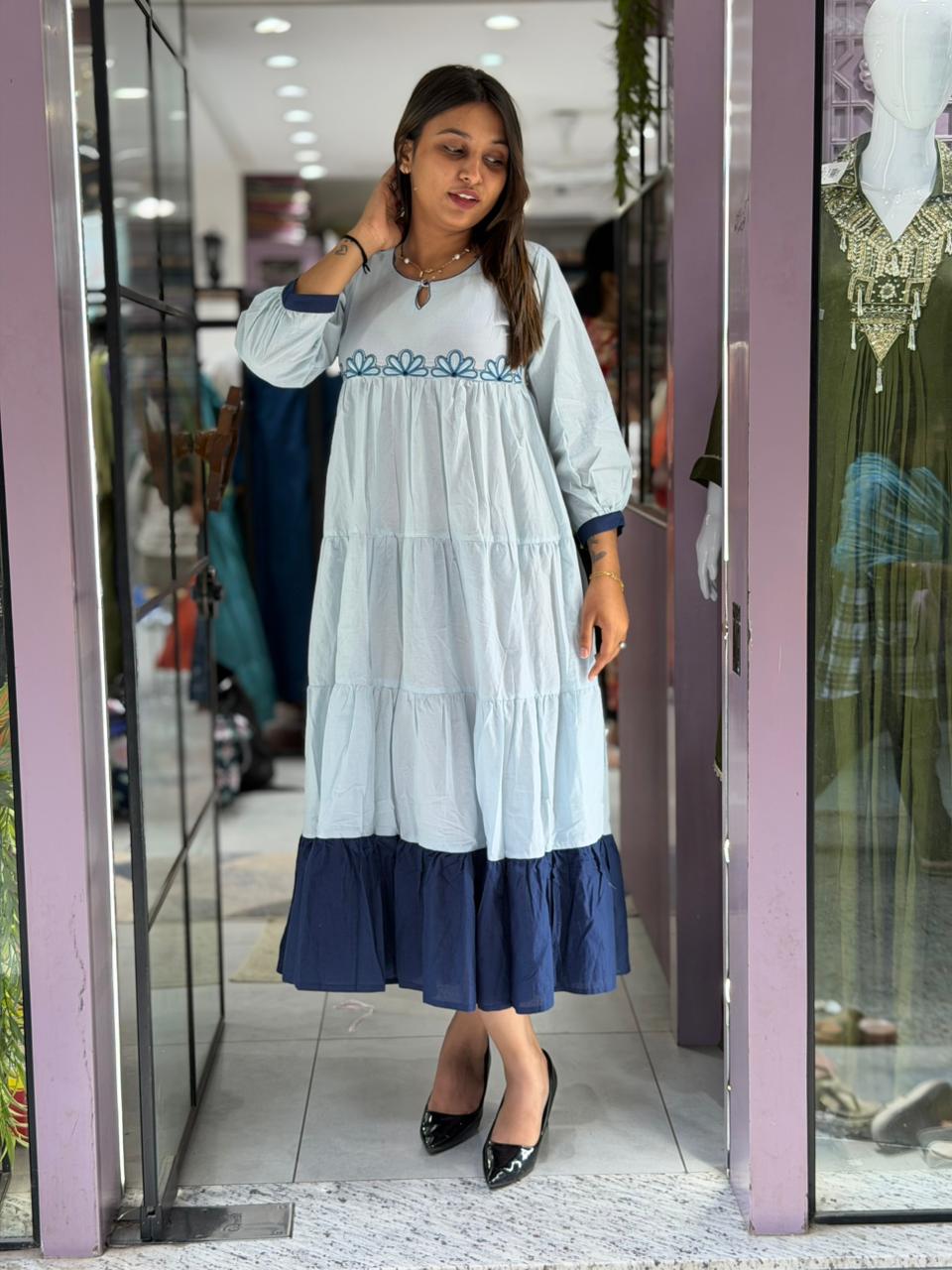 SHAGUN FASHION Premium Cotton Tiered One-Piece Dress