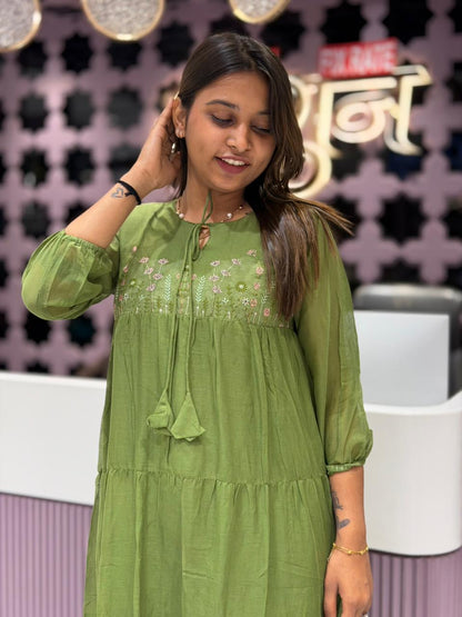 Super Comfort Embroidered Tiered Kurti Dress