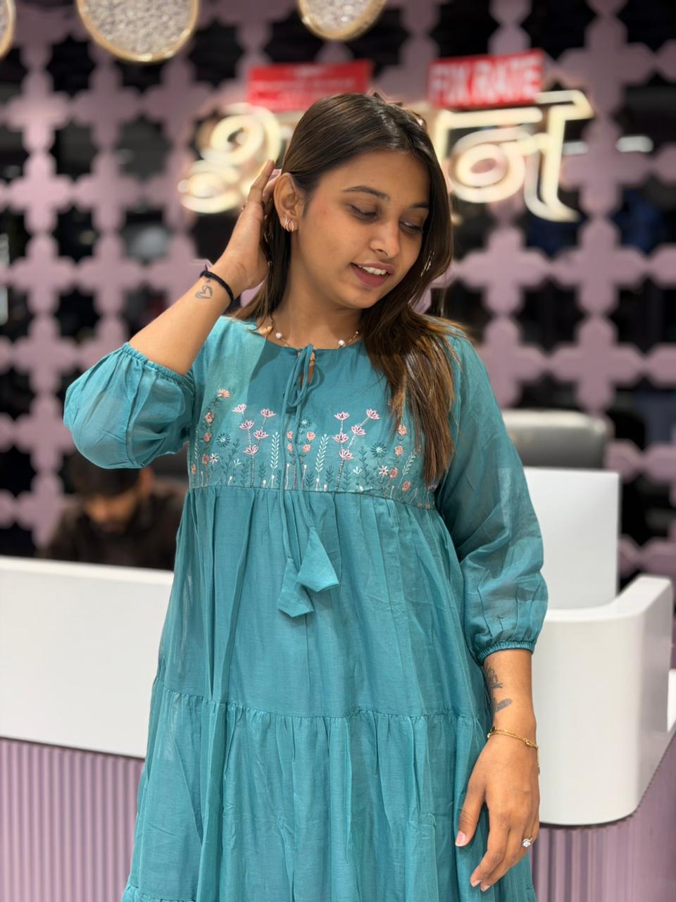 Super Comfort Embroidered Tiered Kurti Dress