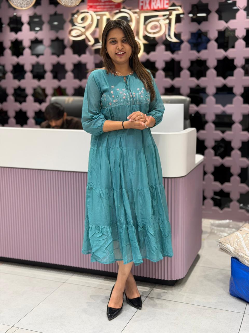 Super Comfort Embroidered Tiered Kurti Dress