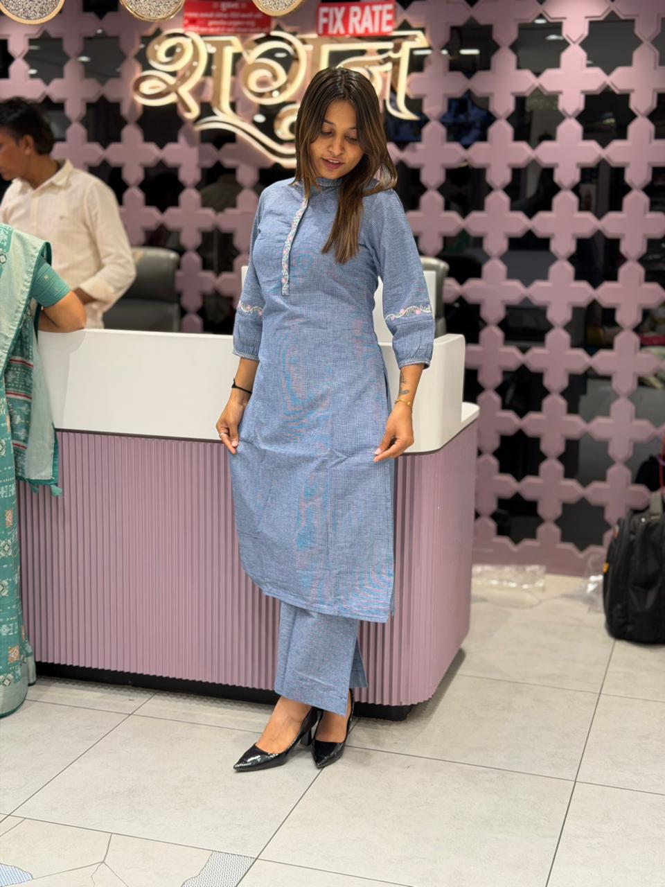 SHAGUN FASHION Premium Blue Cotton Kurta and Pant Set