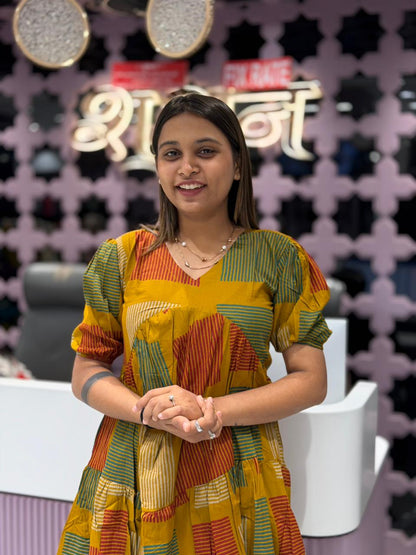 SHAGUN FASHION Must-Have Mustard Geometric Printed One-Piece Dress