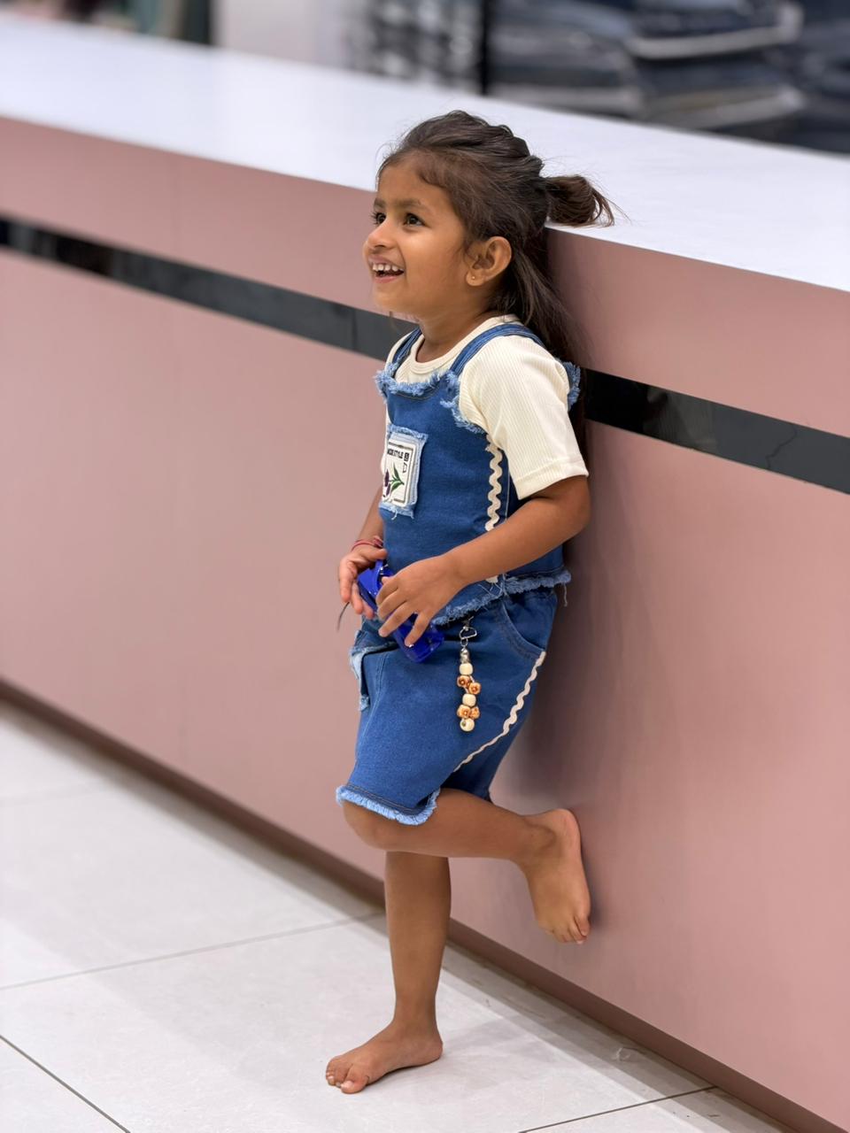 SHAGUN FASHION Cute Denim Dungaree Frock Set for Girls
