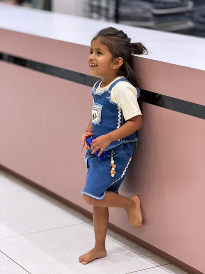 SHAGUN FASHION Cute Denim Dungaree Frock Set for Girls