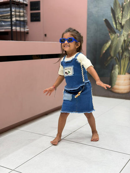 SHAGUN FASHION Cute Denim Dungaree Frock Set for Girls