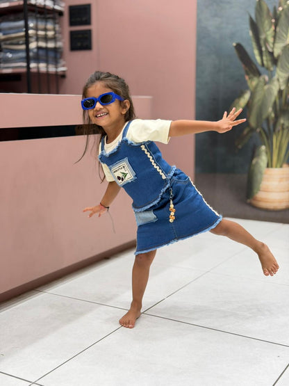 SHAGUN FASHION Cute Denim Dungaree Frock Set for Girls