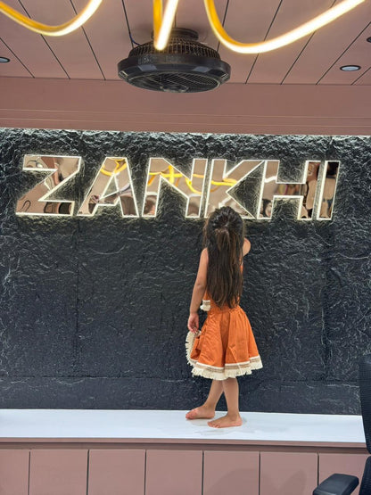 SHAGUN FASHION Cute Rust Orange Cotton Crop Top & Skirt Set with Cool Fringe Details for Little Girls