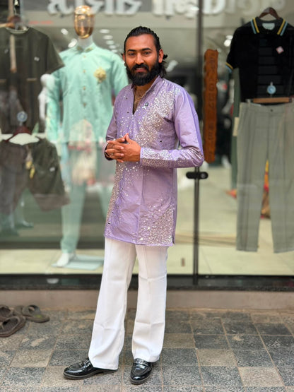 SHAGUN FASHION Party-Wear Mirror Work Short Kurta For Men