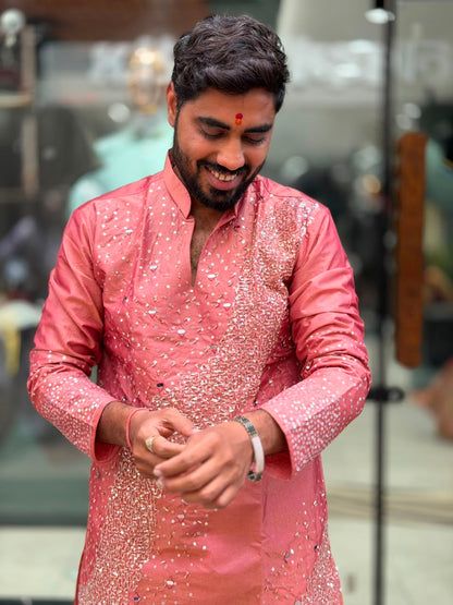 SHAGUN FASHION Party-Wear Mirror Work Short Kurta For Men