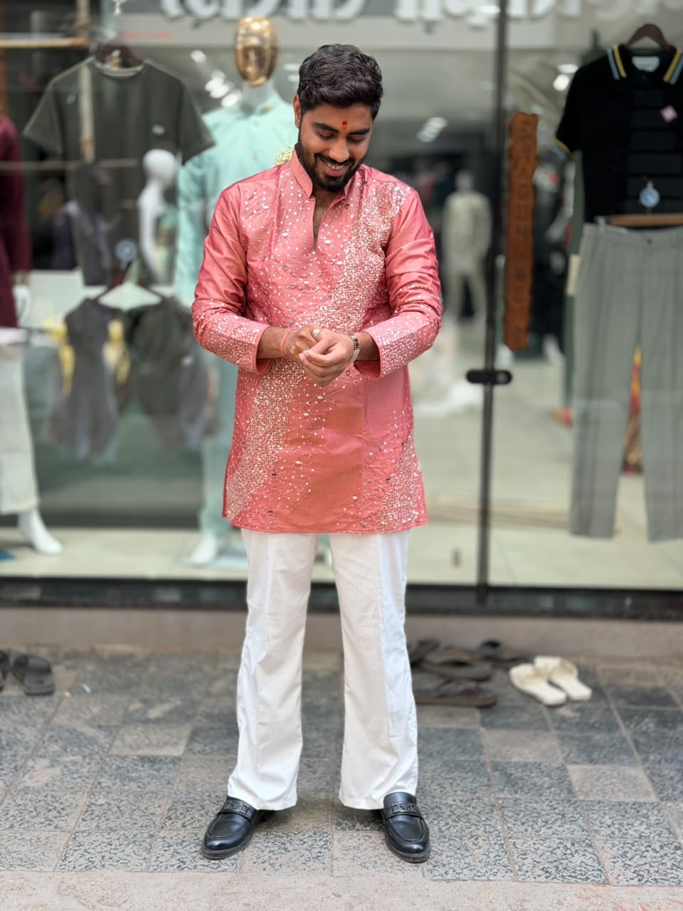 SHAGUN FASHION Party-Wear Mirror Work Short Kurta For Men