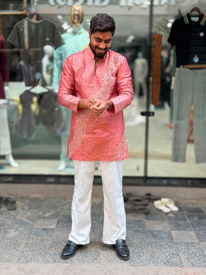 SHAGUN FASHION Party-Wear Mirror Work Short Kurta For Men