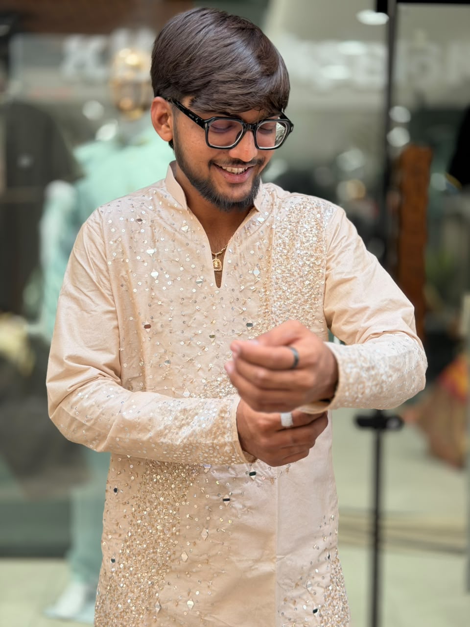 SHAGUN FASHION Party-Wear Mirror Work Short Kurta For Men