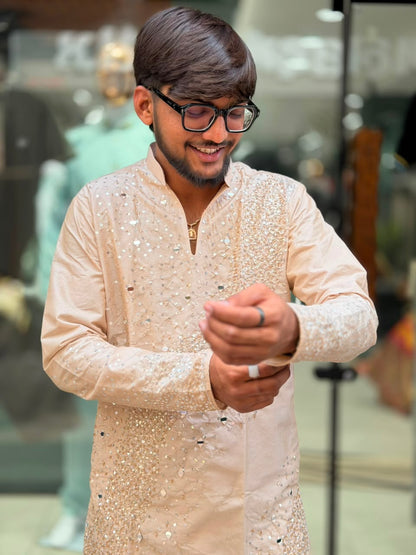 SHAGUN FASHION Party-Wear Mirror Work Short Kurta For Men