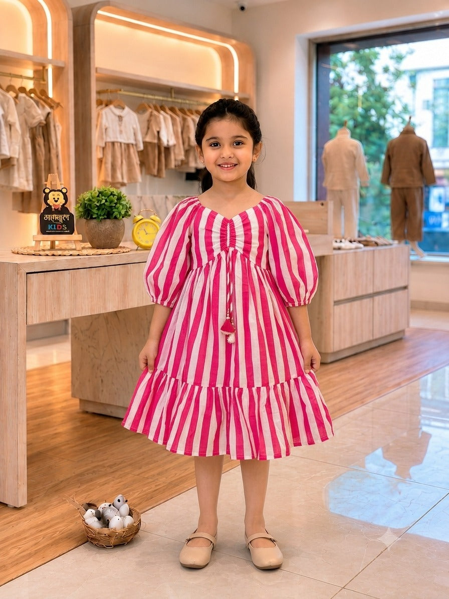 SHAGUN FASHION Cute Cotton Striped Frock for Girls