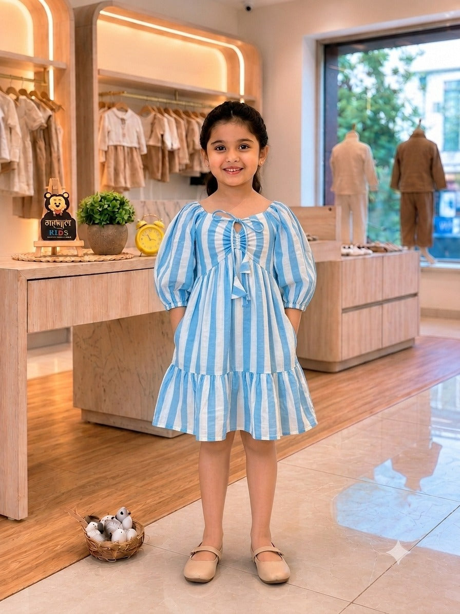 SHAGUN FASHION Cute Cotton Striped Frock for Girls