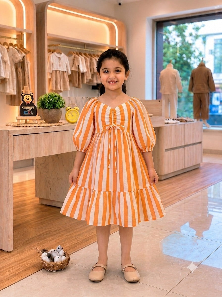 SHAGUN FASHION Cute Cotton Striped Frock for Girls