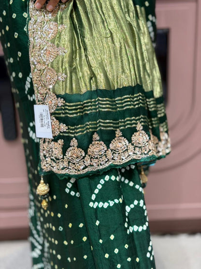 Traditional Pure Gajji Silk Bandhani Saree with Heavy Zari Lagdi Patta & Designer Blouse Piece