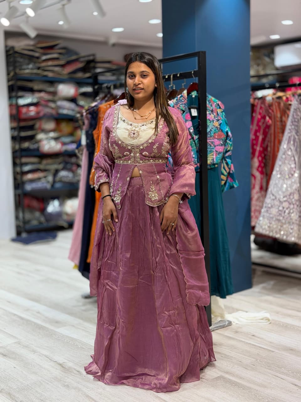 SHAGUN FASHION Party Wear Crop Top Lehenga with Embroidered Shrug