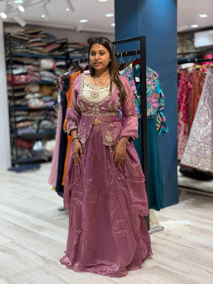 SHAGUN FASHION Party Wear Crop Top Lehenga with Embroidered Shrug