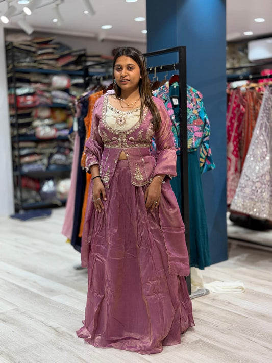 SHAGUN FASHION Party Wear Crop Top Lehenga with Embroidered Shrug