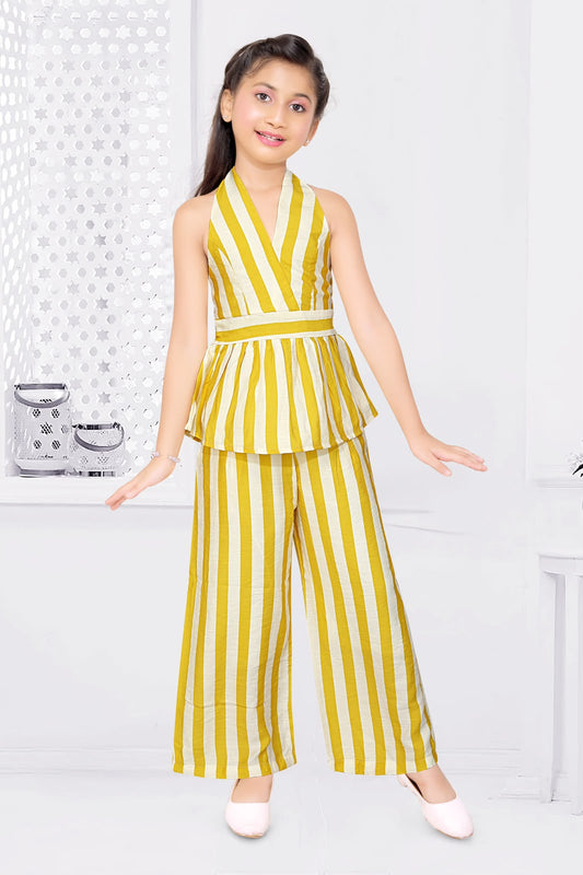 SHAGUN FASHION Girls Striped Halter Neck Peplum Top with Palazzo Pants Set