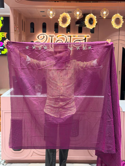 SHAGUN FASHION Premium Traditional Linen Saree with Swastik & Om Border