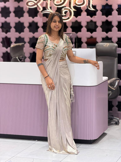 Ready-to-Wear Shimmer Metallic Party Saree with Heavy Designer Blouse