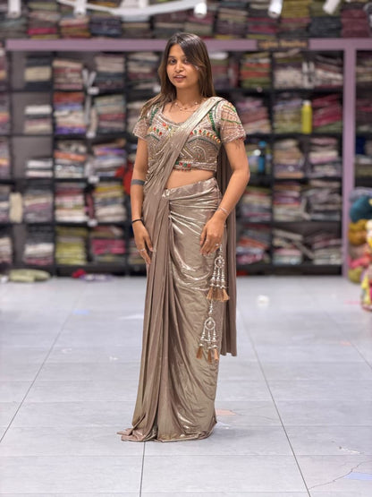 Ready-to-Wear Shimmer Metallic Party Saree with Heavy Designer Blouse