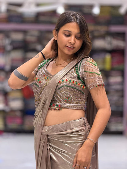 Ready-to-Wear Shimmer Metallic Party Saree with Heavy Designer Blouse