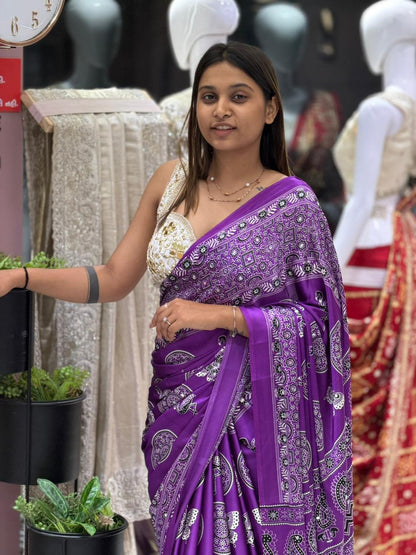 SHAGUN FASHION Premium Purple Bandhani Silk Saree