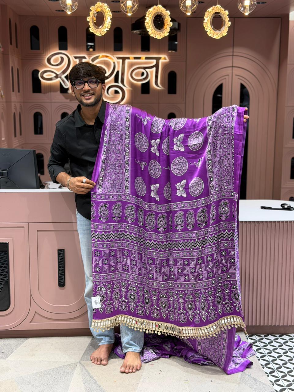 SHAGUN FASHION Premium Purple Bandhani Silk Saree