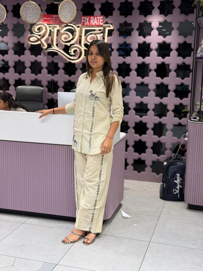 SHAGUN FASHION Premium Cream Camel-Print Co-Ord Set
