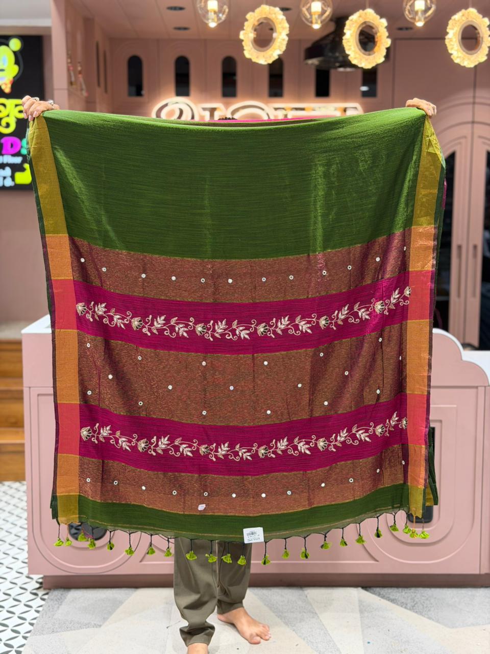 SHAGUN FASHION Premium Daily Cotton Silk Saree with Elegant Embroidery & Latkan Pallu