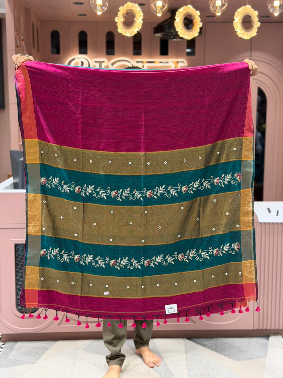 SHAGUN FASHION Premium Daily Cotton Silk Saree with Elegant Embroidery & Latkan Pallu