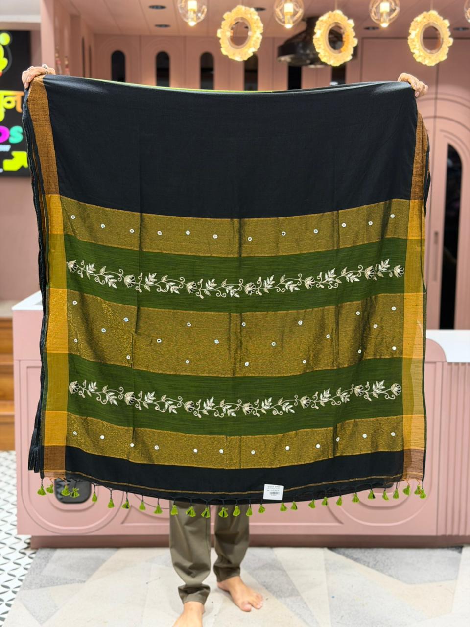 SHAGUN FASHION Premium Daily Cotton Silk Saree with Elegant Embroidery & Latkan Pallu