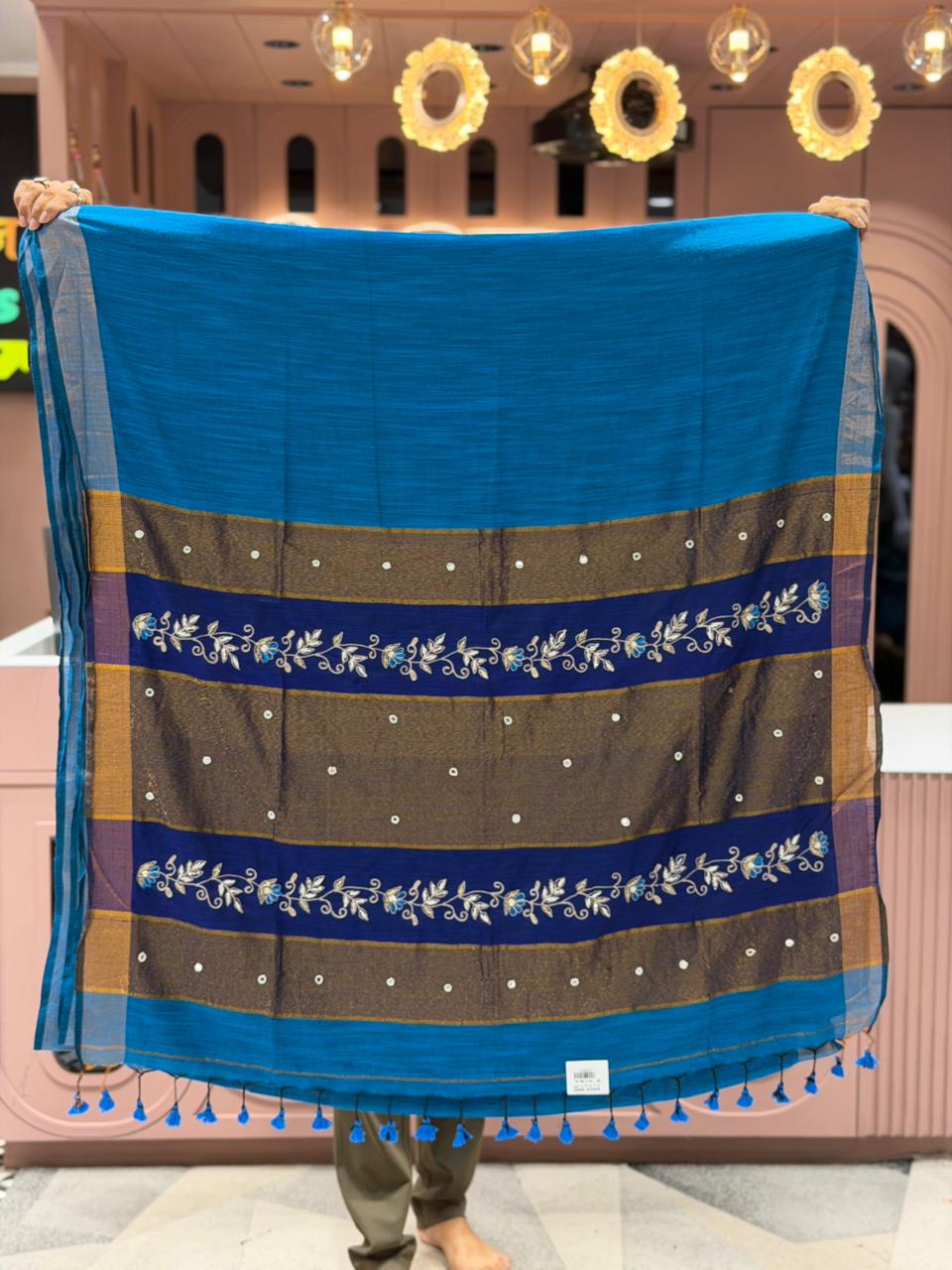 SHAGUN FASHION Premium Daily Cotton Silk Saree with Elegant Embroidery & Latkan Pallu