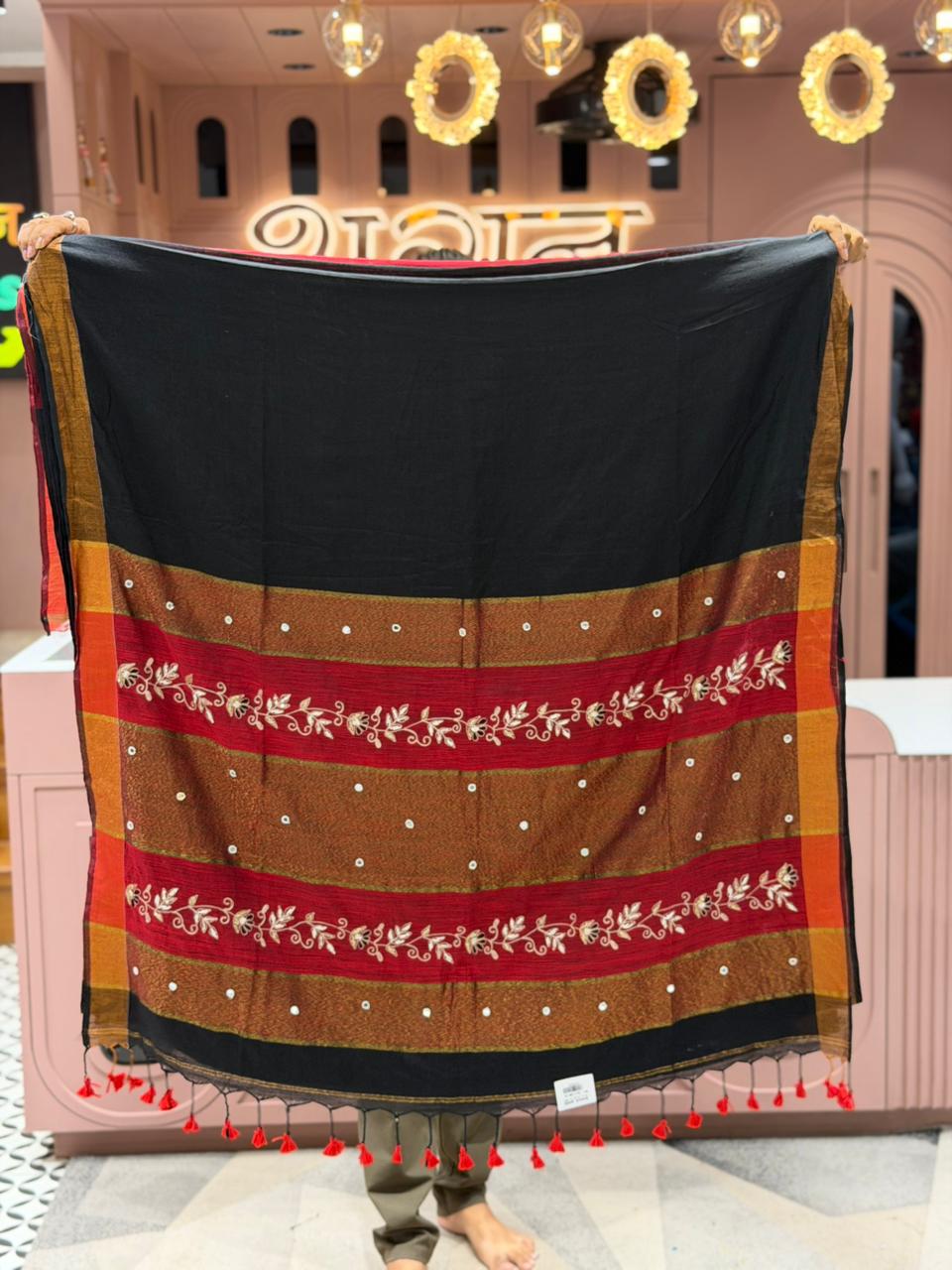 SHAGUN FASHION Premium Daily Cotton Silk Saree with Elegant Embroidery & Latkan Pallu