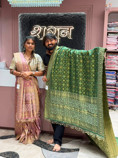 SHAGUN FASHION Premium Patola Saree with Heavy Embroidered Pallu & Blouse Piece