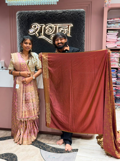 SHAGUN FASHION Premium Patola Saree with Heavy Embroidered Pallu & Blouse Piece