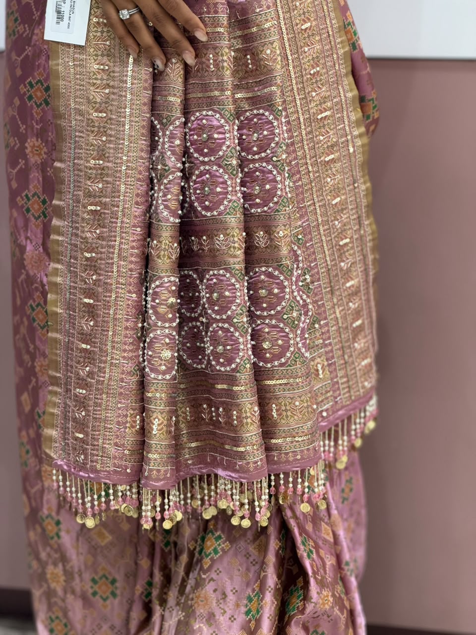 SHAGUN FASHION Premium Patola Saree with Heavy Embroidered Pallu & Blouse Piece