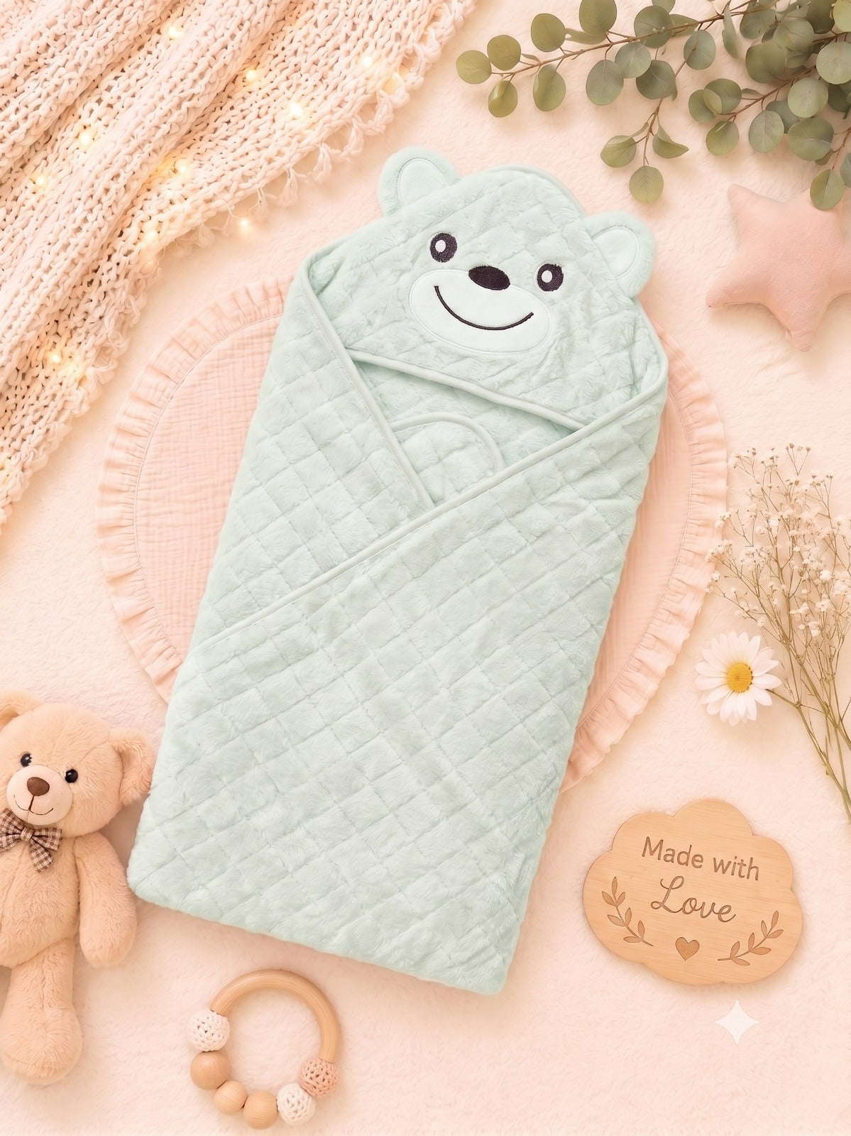 SHAGUN FASHION Super Soft Teddy Bear Baby Hooded Wrapper Blanket