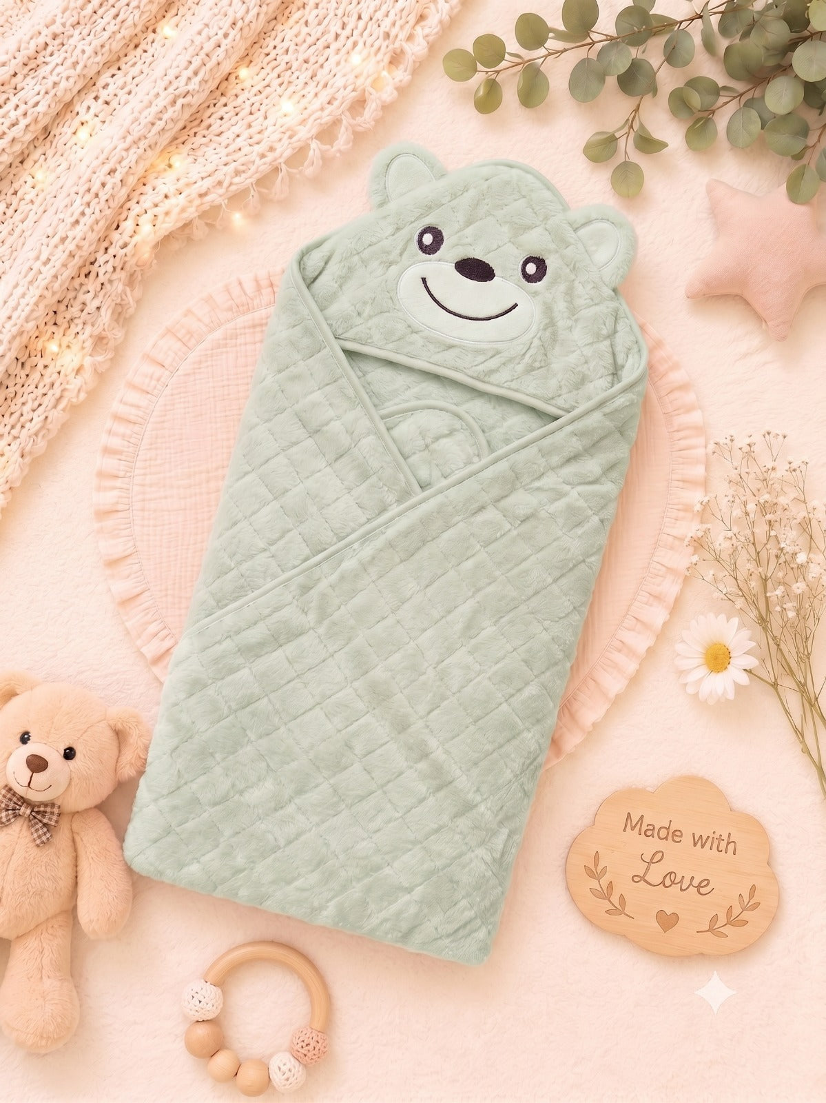 SHAGUN FASHION Super Soft Teddy Bear Baby Hooded Wrapper Blanket