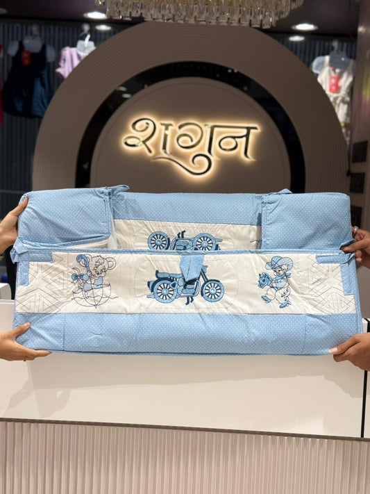 SHAGUN FASHION Premium 3-in-1 Baby Cot Bedding Set with Mosquito Net & Protective Bumper Cushions