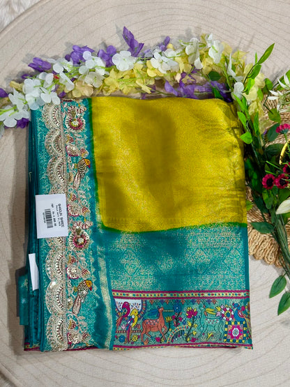 SHAGUN FASHION Premium Pooja Work Designer Silk Saree with Heavy Embroidered Cutwork Border & Traditional Pichwai Pallu