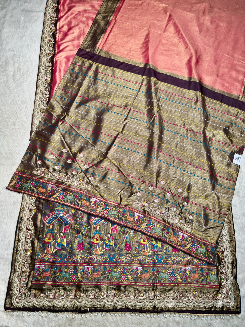 SHAGUN FASHION Premium Pooja Work Designer Silk Saree with Heavy Embroidered Cutwork Border & Traditional Pichwai Pallu