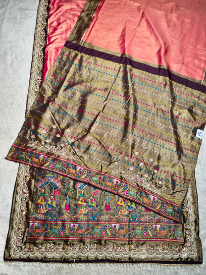 SHAGUN FASHION Premium Pooja Work Designer Silk Saree with Heavy Embroidered Cutwork Border & Traditional Pichwai Pallu
