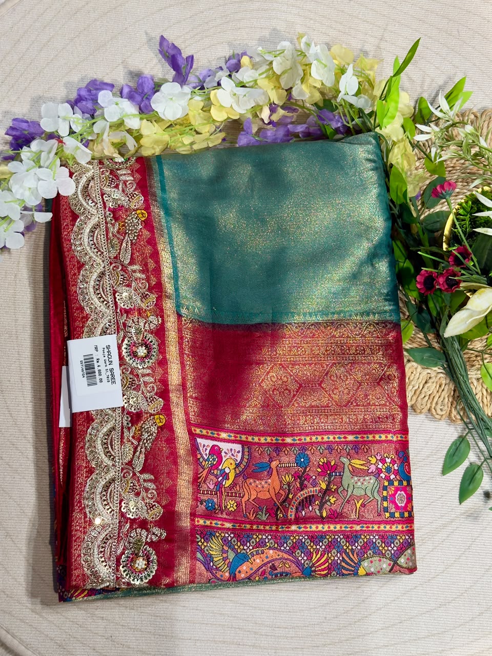 SHAGUN FASHION Premium Pooja Work Designer Silk Saree with Heavy Embroidered Cutwork Border & Traditional Pichwai Pallu